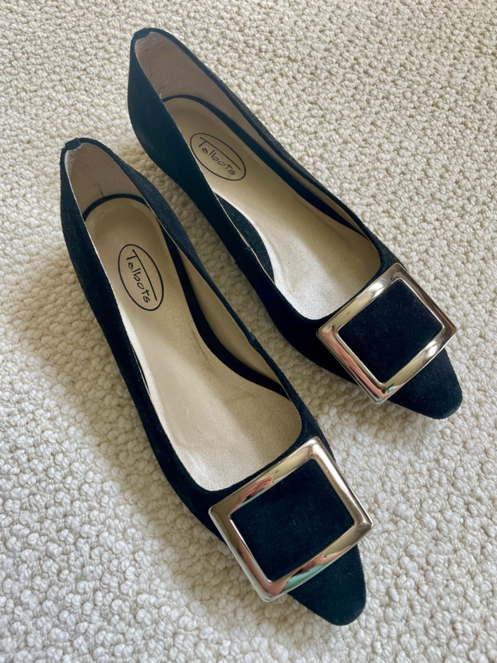 Talbots Black Suede Pumps | Silver Buckle Pointed Toe Heels